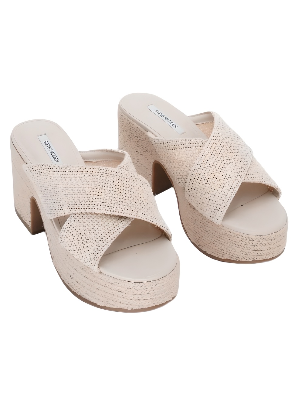 Steve Madden Truthful Crossband Platform Natural Raffia Sandals Size 8.5M